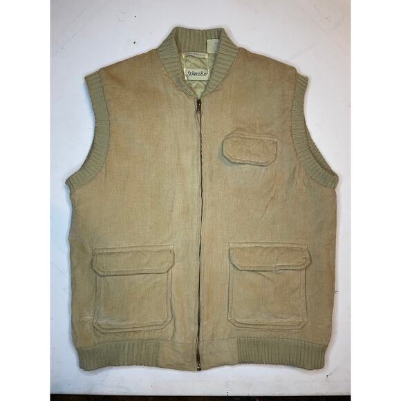 St. John’s Bay Mens L Corduroy Utility Vest Tan Zip Front Quilted Lined Workwear - Picture 3 of 9